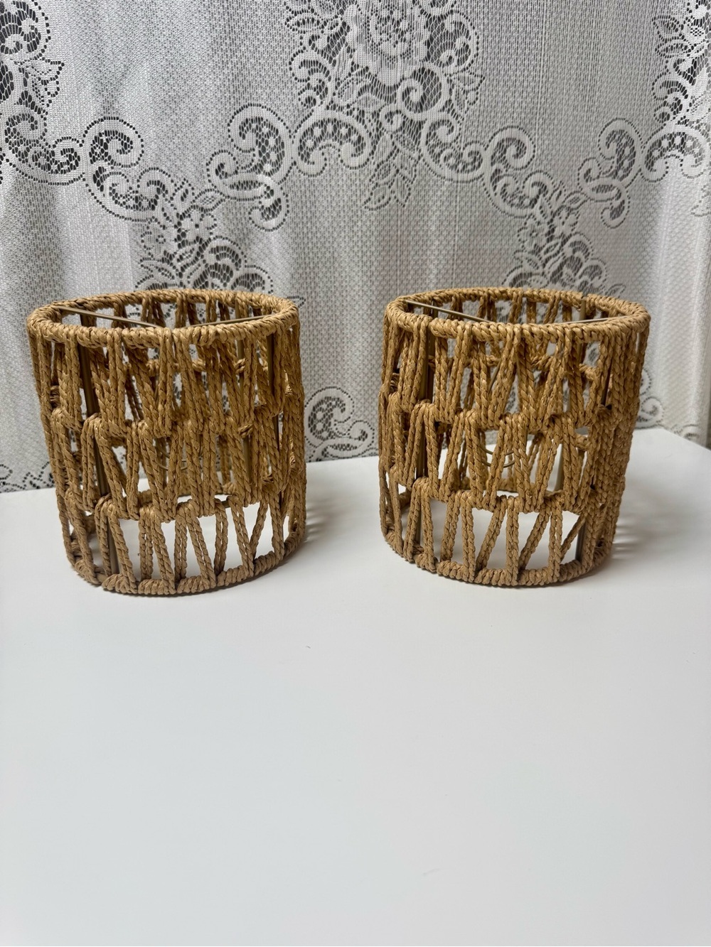 Natural Jute Rope Lamp Shades - Set of 2. Boho style. - Picture 1 of 3
